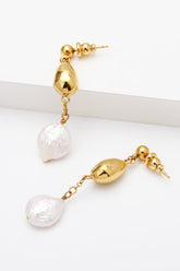 18K Gold-Plated Two-Tone Pearl Drop Earrings - Shah S. Sahota